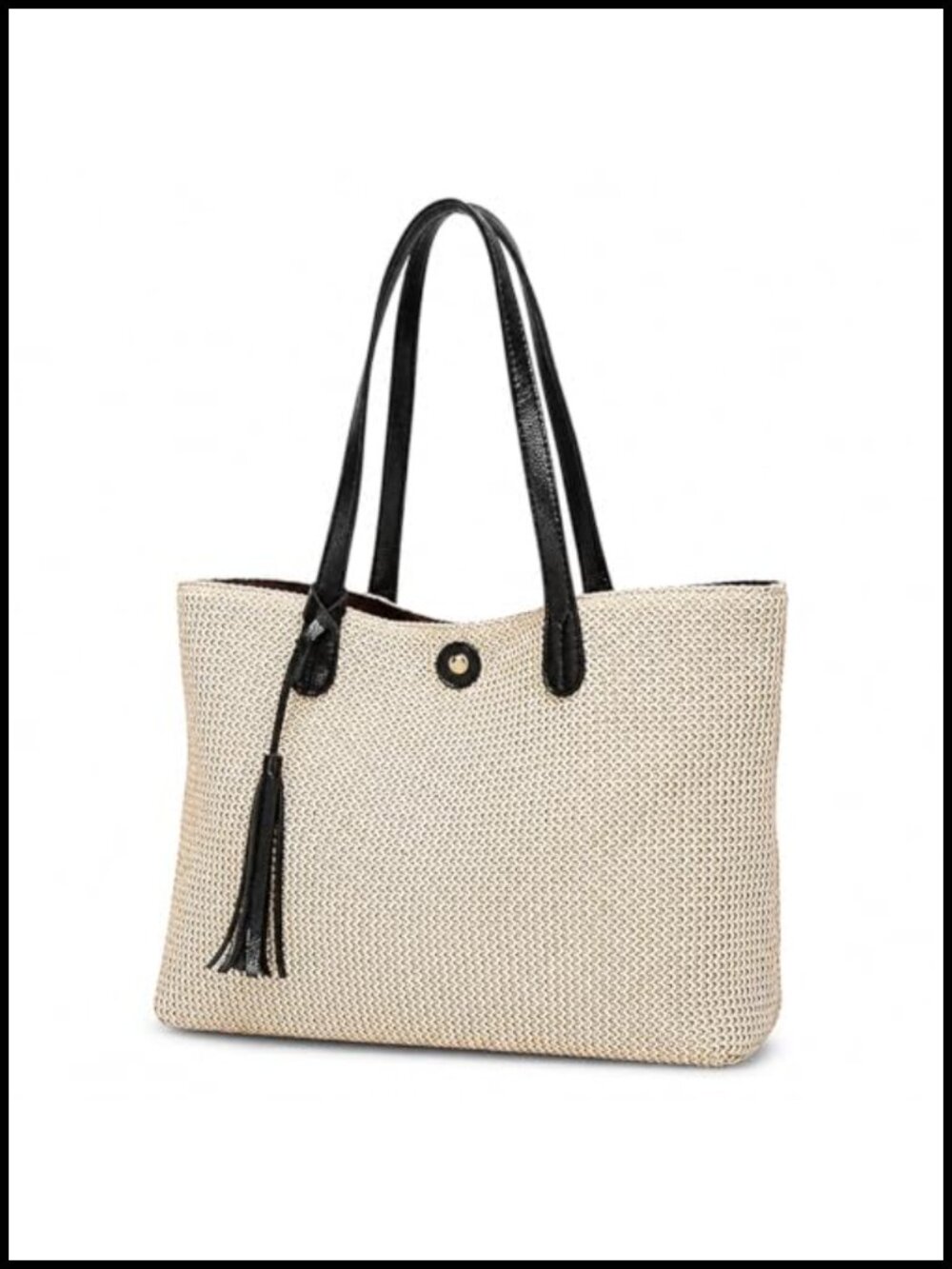 Handwoven Straw Bucket Tote Bag with Tassel Shoulder Purse